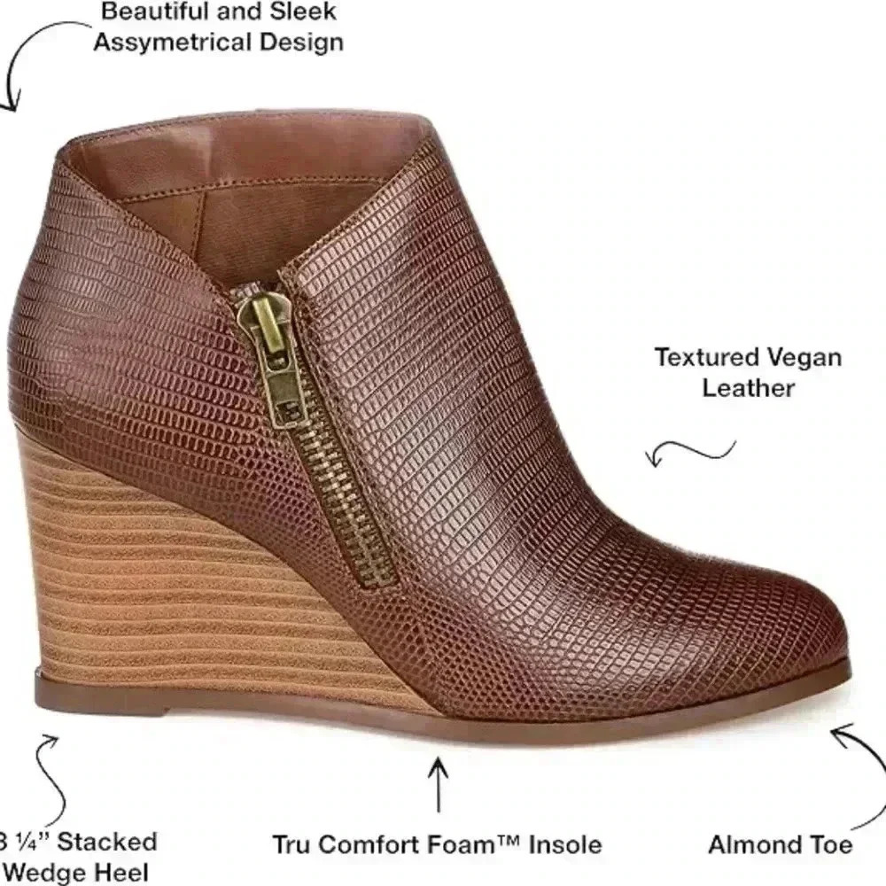 Brown Wedge Ankle Boots - Picture 3 of 7
